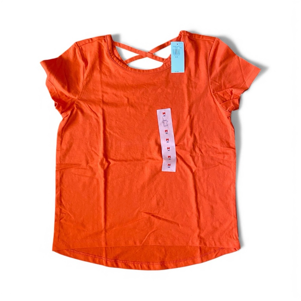 NWT Girls Old Navy Vibrant Orange T-Shirt with Lattice Straps Size M (8)